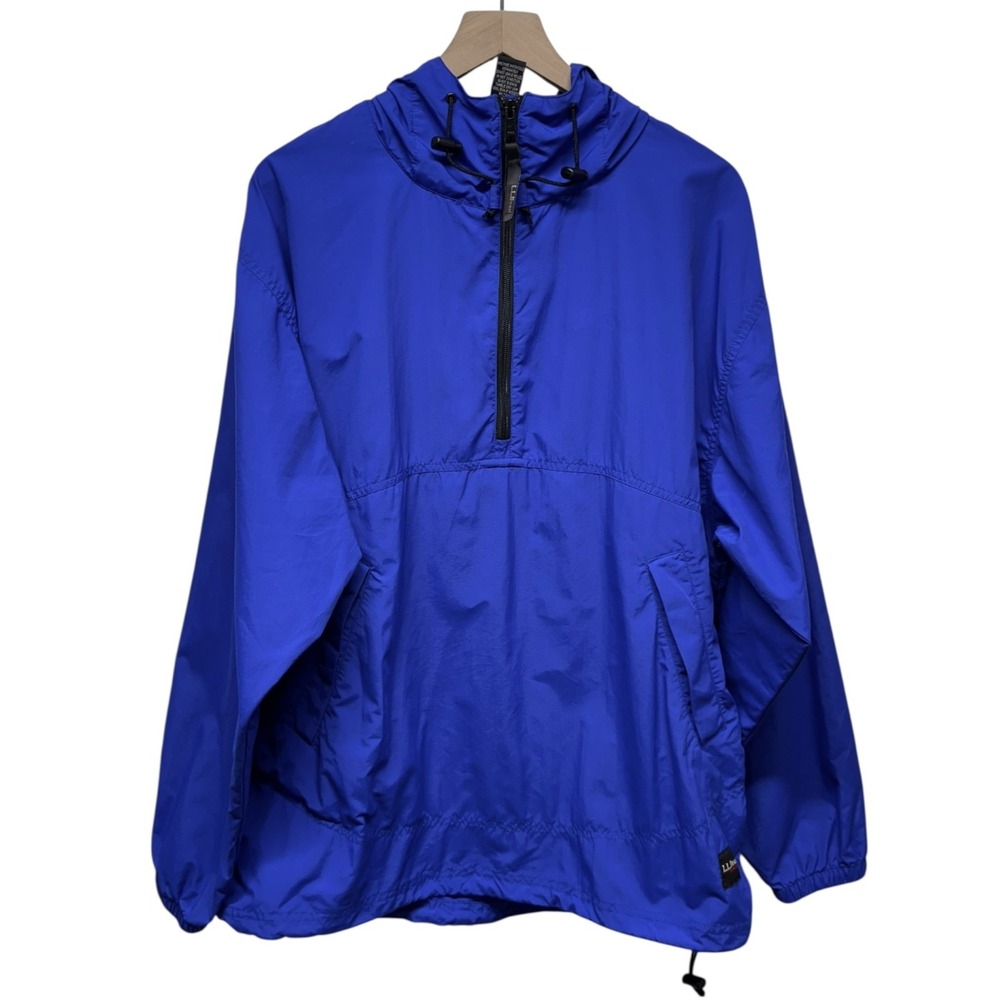 LL Bean Jacket Mens L Blue Windbreaker Hooded Lightweight Outdoor Hiking 1/2 Zip
